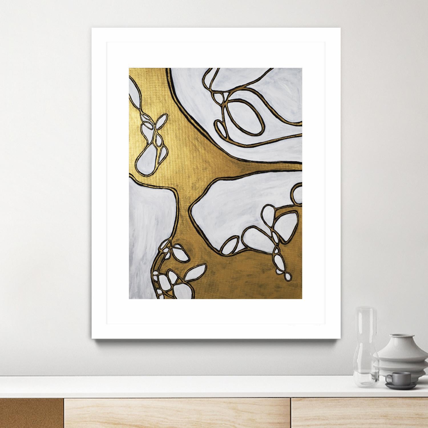 Mocha Latte -Gold - 1 by Lori Dubois on GIANT ART - gold linear artistes du québec