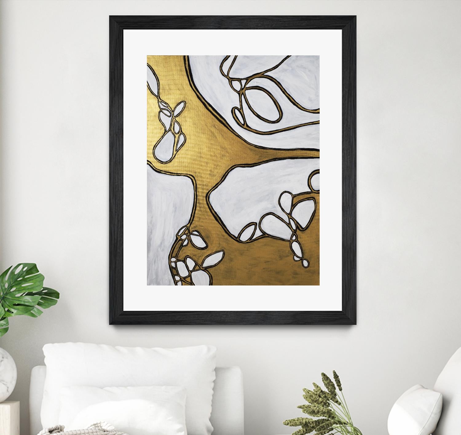 Mocha Latte -Gold - 1 by Lori Dubois on GIANT ART - gold linear artistes du québec