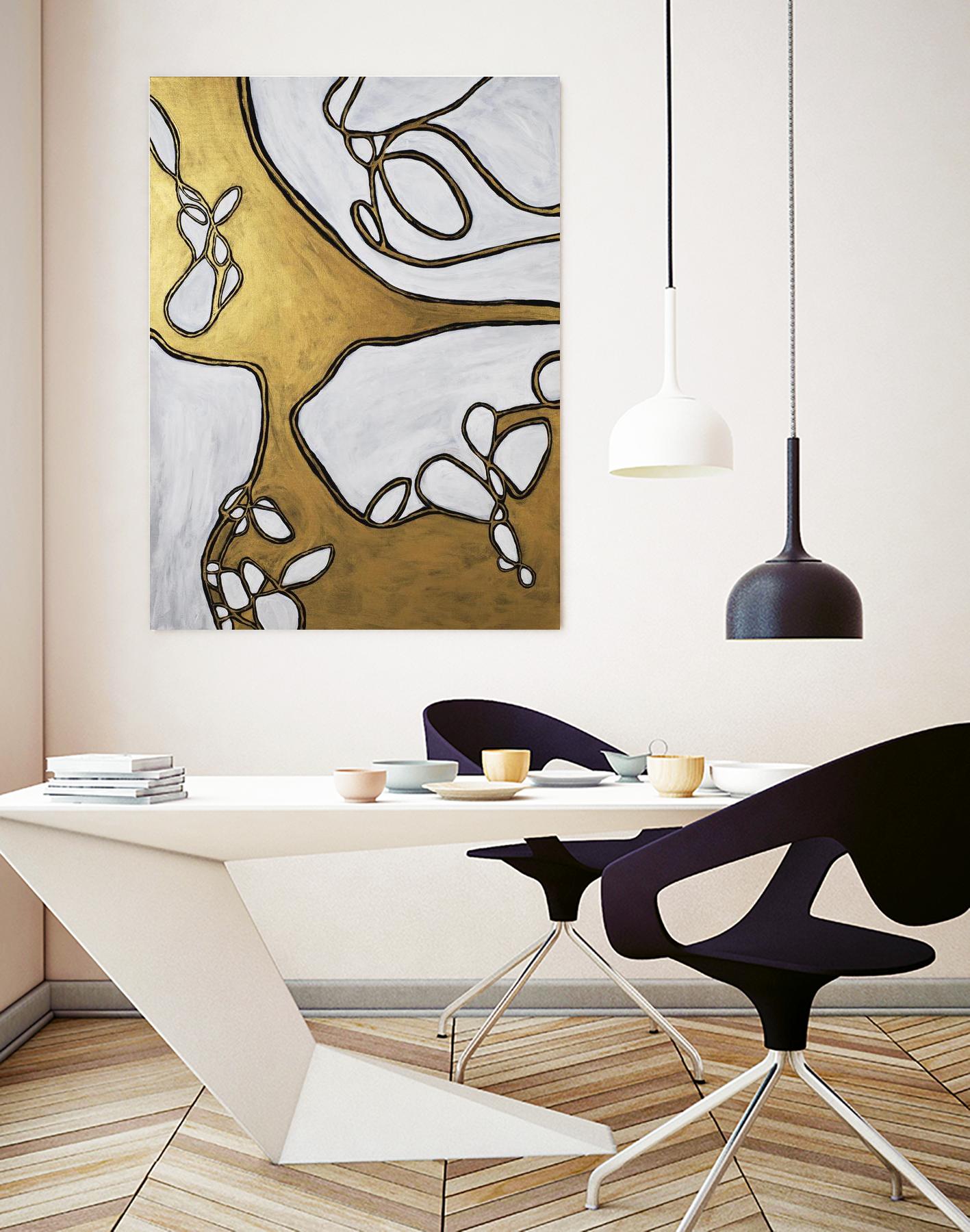 Mocha Latte -Gold - 1 by Lori Dubois on GIANT ART - gold linear artistes du québec