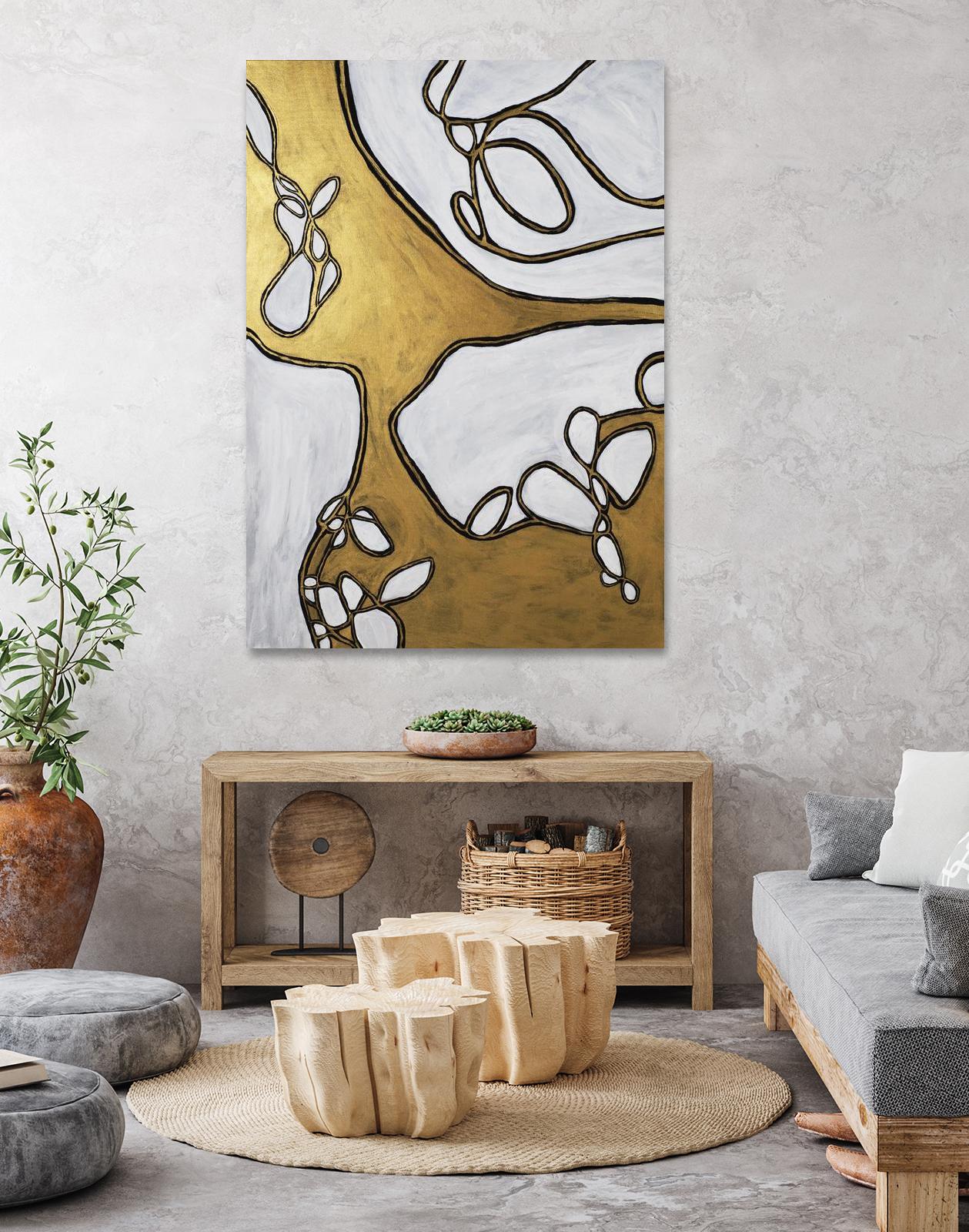 Mocha Latte -Gold - 1 by Lori Dubois on GIANT ART - gold linear artistes du québec