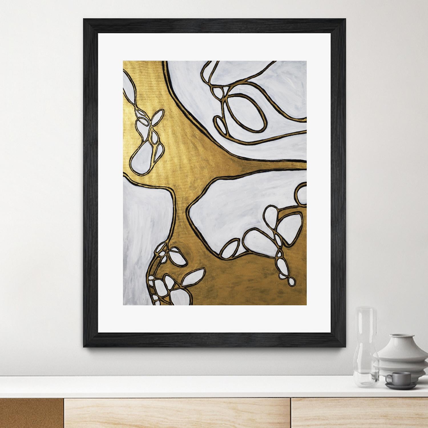 Mocha Latte -Gold - 1 by Lori Dubois on GIANT ART - gold linear artistes du québec