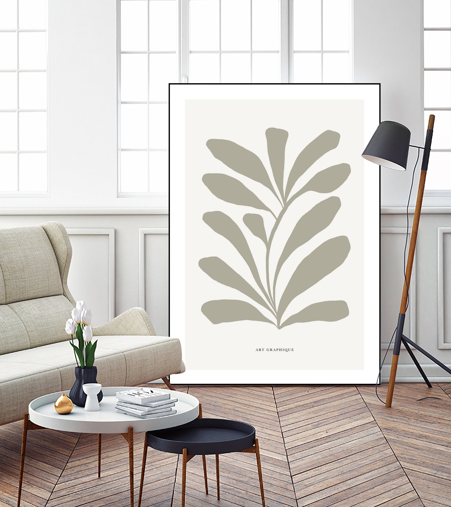 Floraison by M Studio on GIANT ART - beige scandinavian flowers