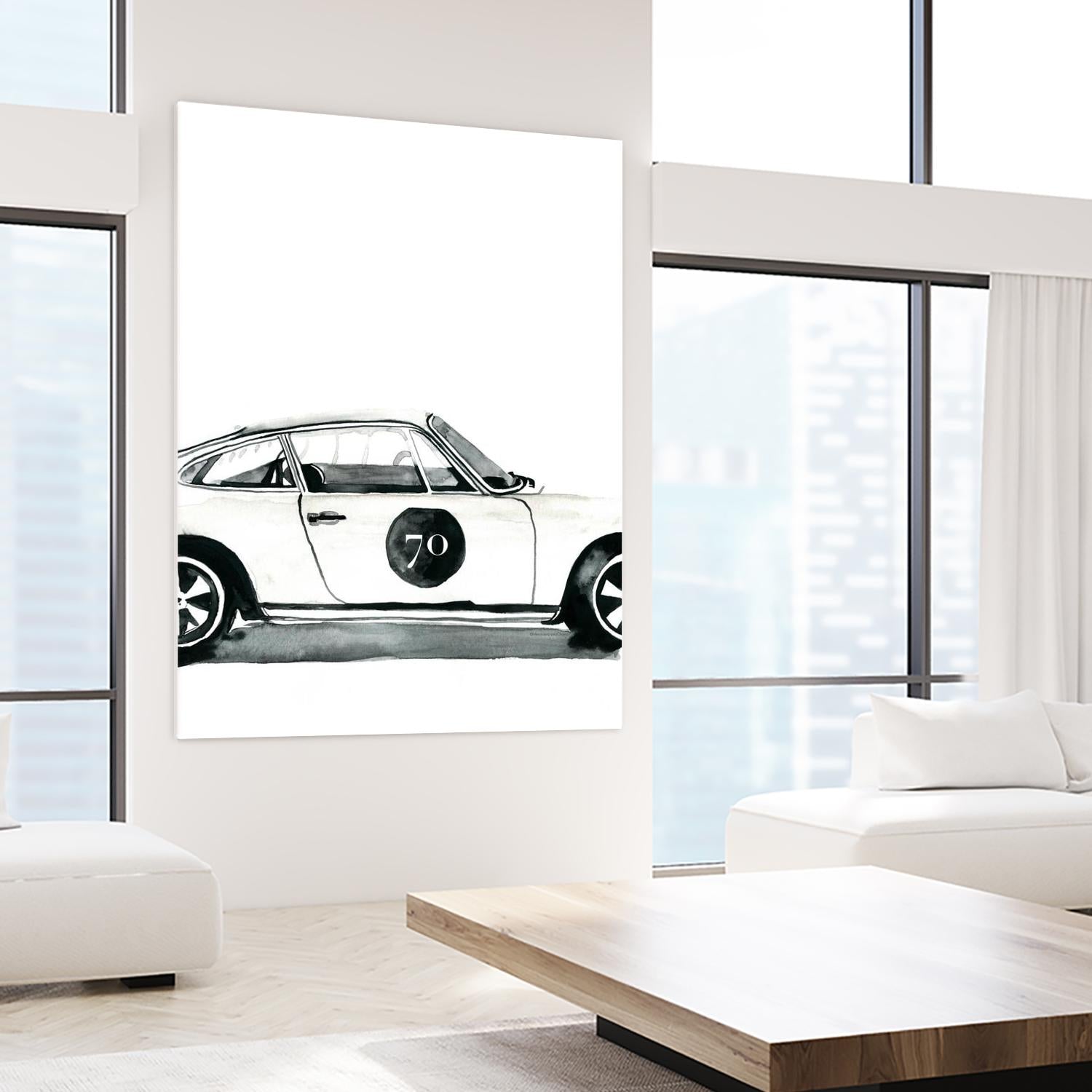 Porsche by Mercedes Lopez Charro on GIANT ART - white watercolor automobile