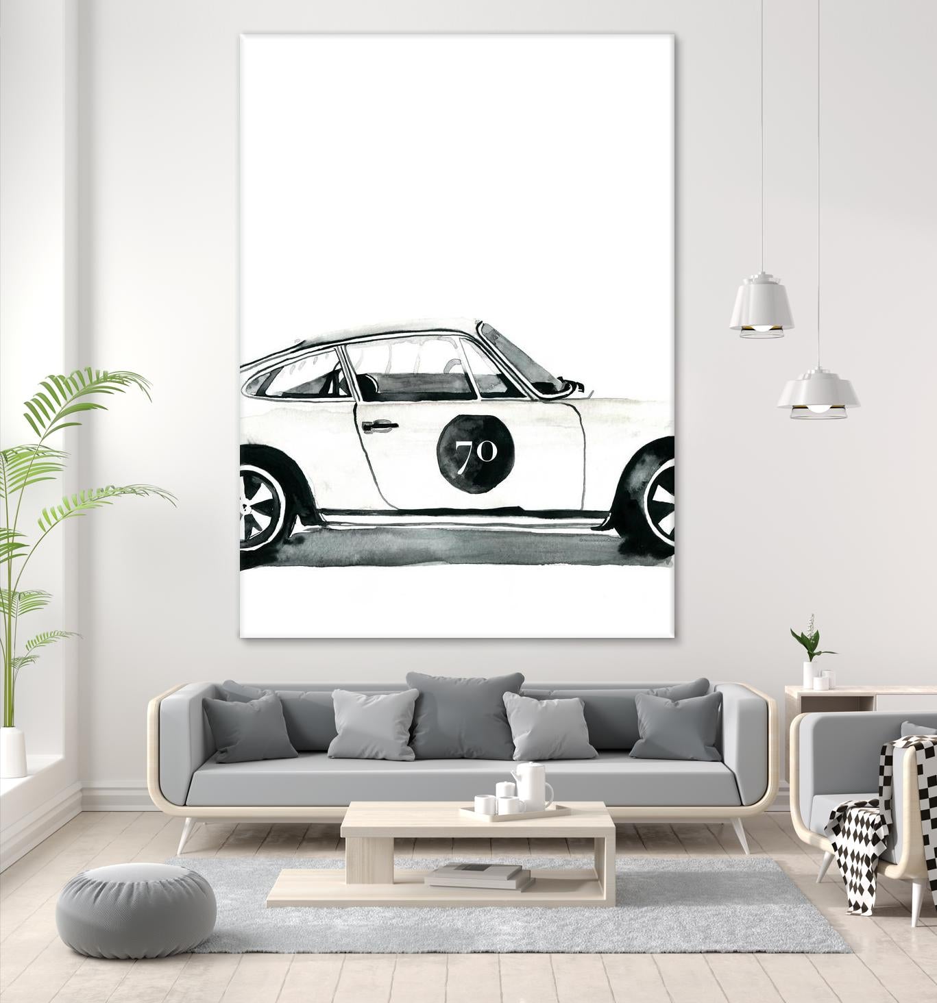 Porsche by Mercedes Lopez Charro on GIANT ART - white watercolor automobile