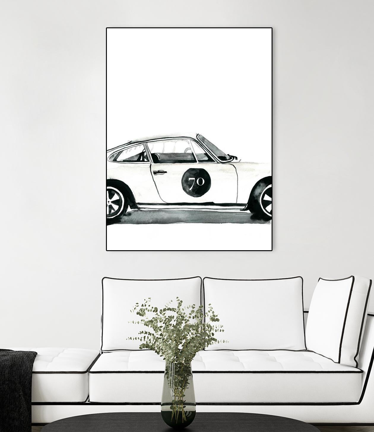 Porsche by Mercedes Lopez Charro on GIANT ART - white watercolor automobile