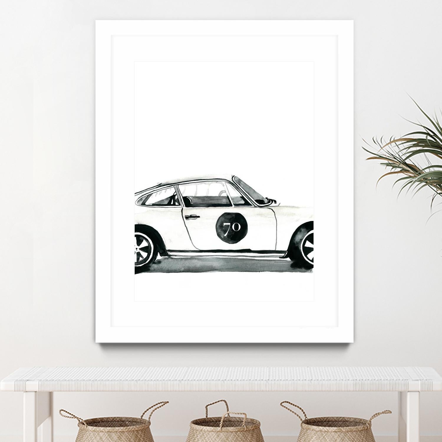 Porsche by Mercedes Lopez Charro on GIANT ART - white watercolor automobile