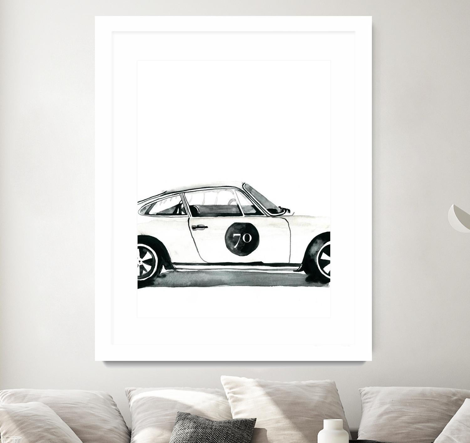 Porsche by Mercedes Lopez Charro on GIANT ART - white watercolor automobile