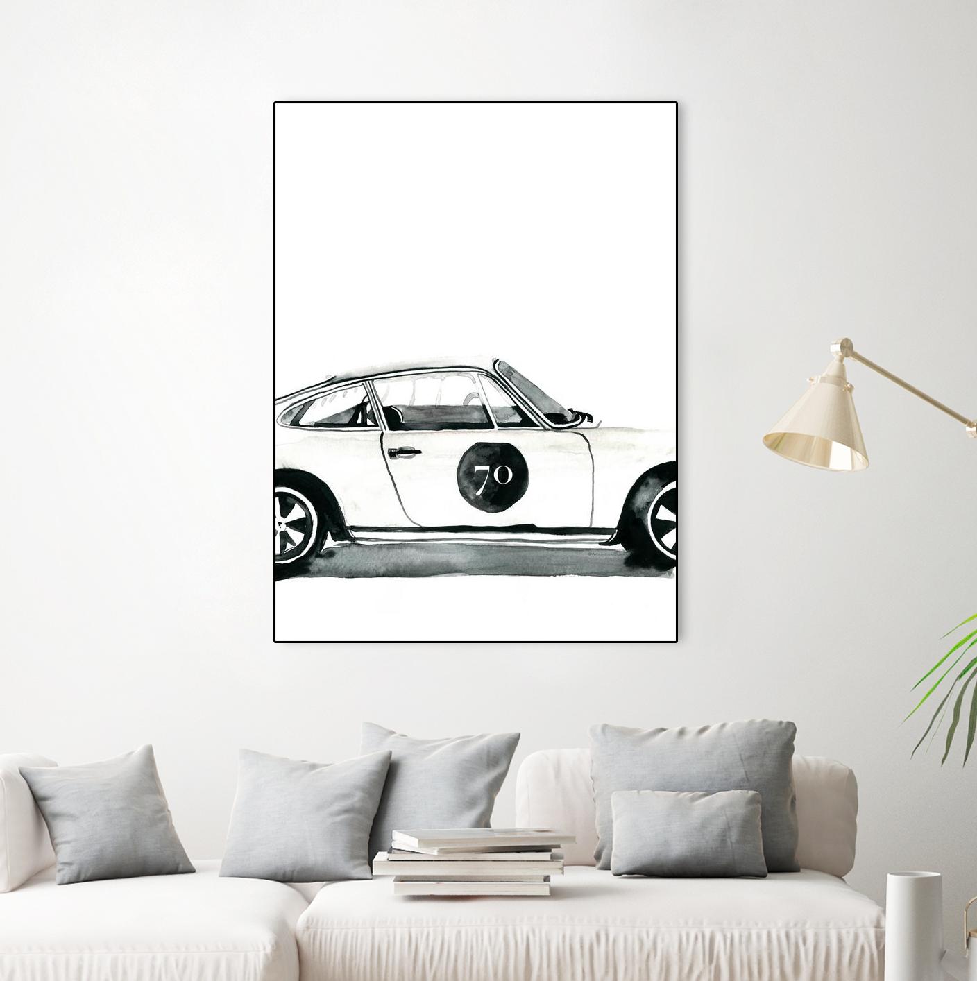 Porsche by Mercedes Lopez Charro on GIANT ART - white watercolor automobile