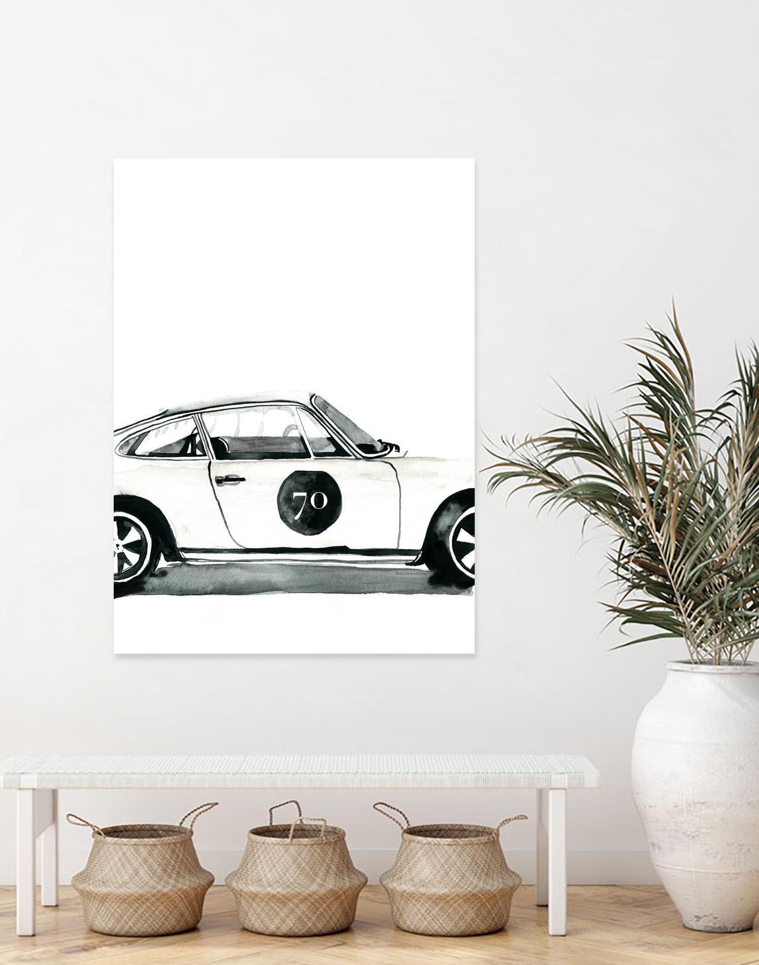 Porsche by Mercedes Lopez Charro on GIANT ART - white watercolor automobile