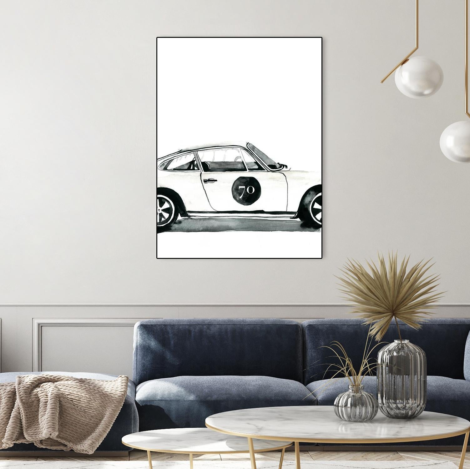 Porsche by Mercedes Lopez Charro on GIANT ART - white watercolor automobile