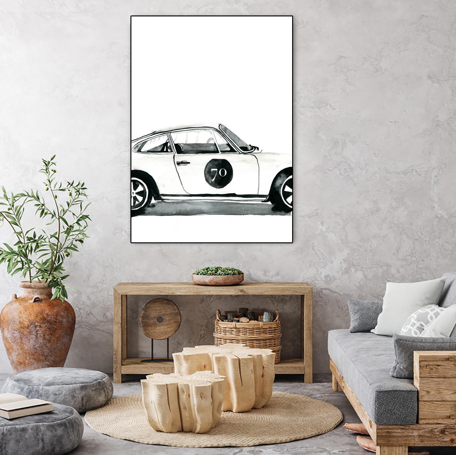 Porsche by Mercedes Lopez Charro on GIANT ART - white watercolor automobile