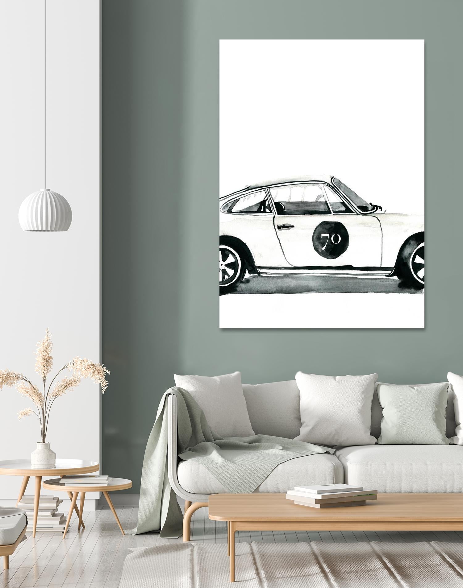 Porsche by Mercedes Lopez Charro on GIANT ART - white watercolor automobile