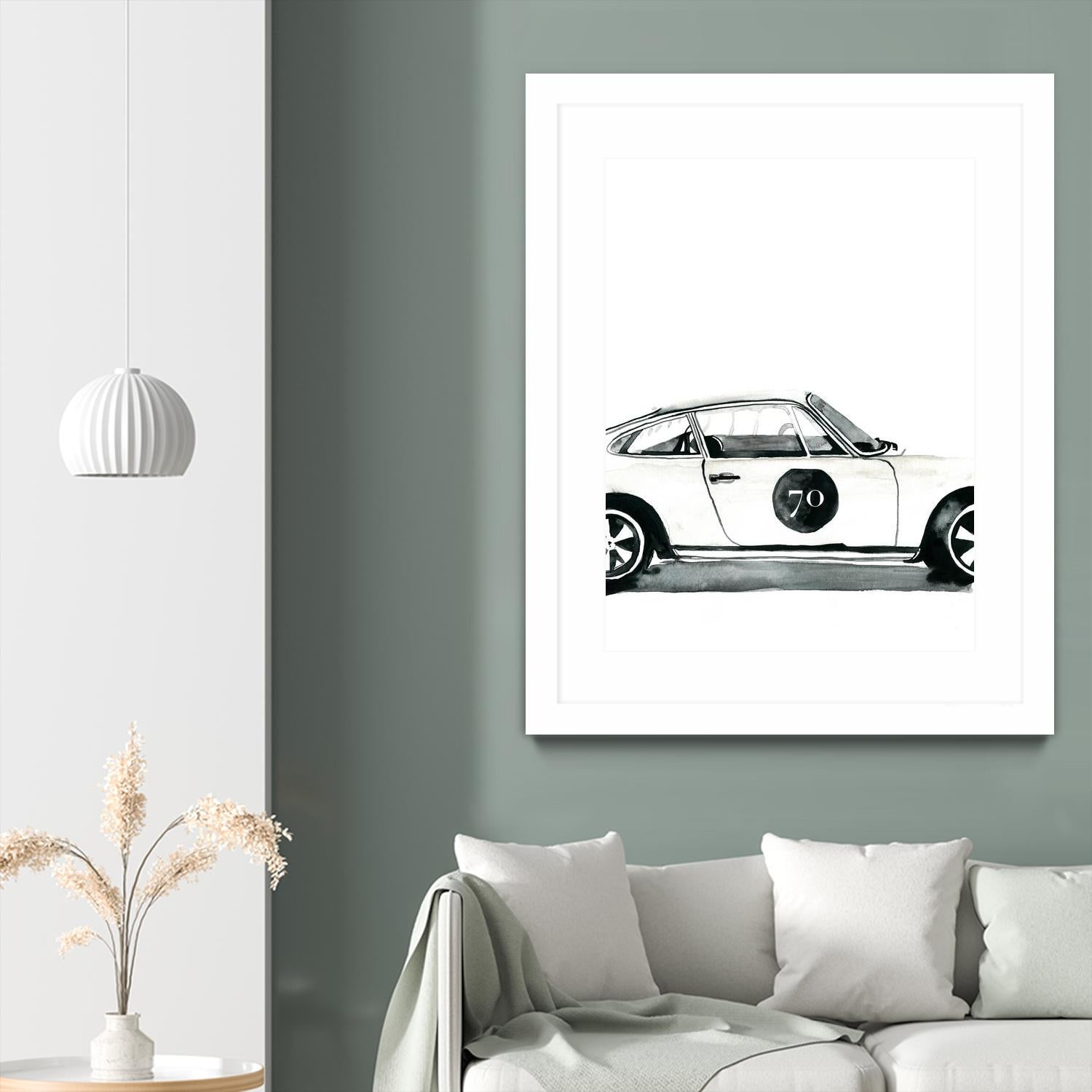 Porsche by Mercedes Lopez Charro on GIANT ART - white watercolor automobile