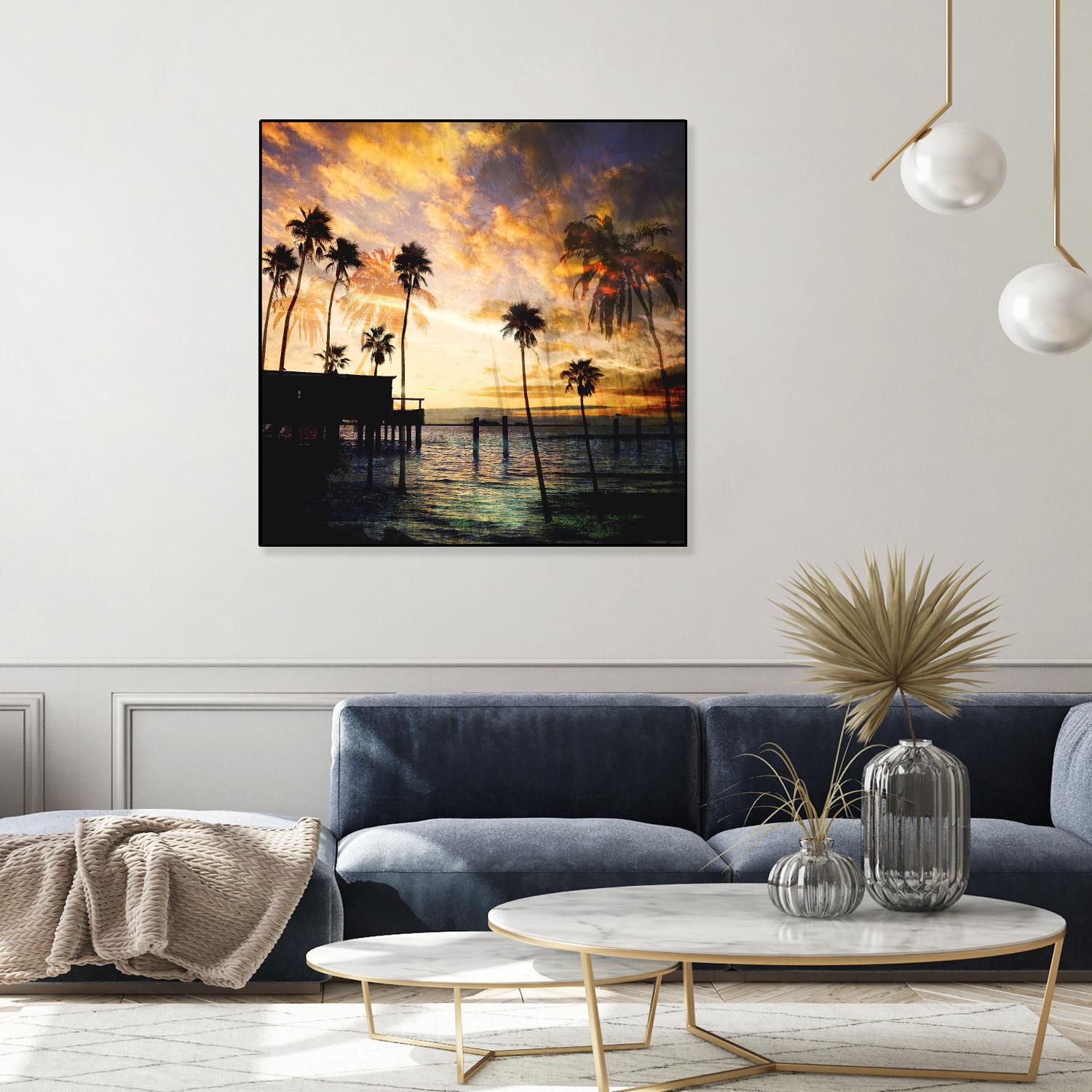 Sunset on the Pier B by GI ArtLab on GIANT ART - blue tropical