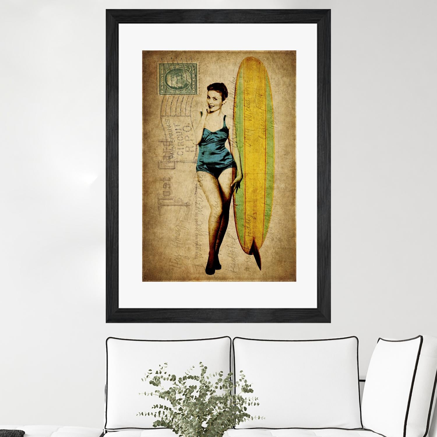 Pinup Girl Surfing by GI ArtLab on GIANT ART - yellow vintage