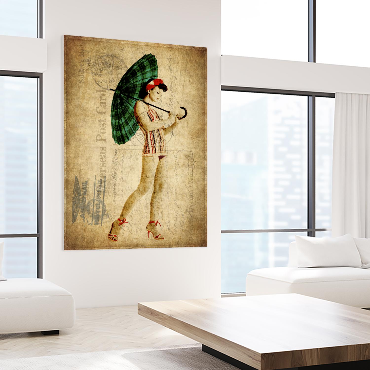 Pinup Girl in the Shade by GI ArtLab on GIANT ART - green vintage