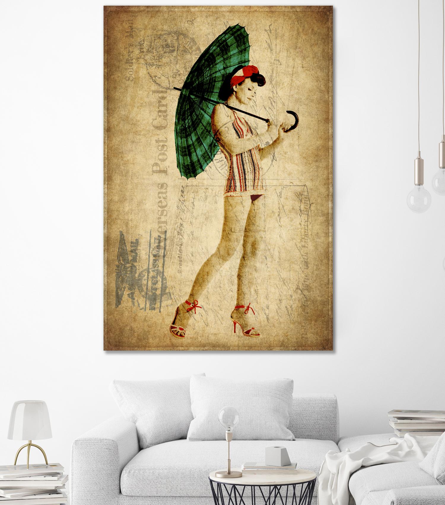 Pinup Girl in the Shade by GI ArtLab on GIANT ART - green vintage