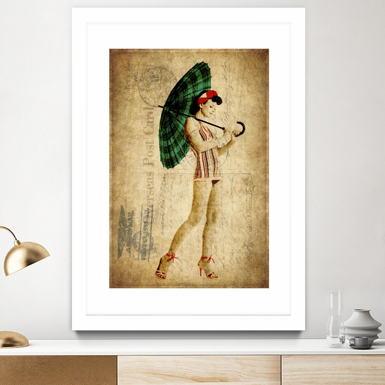 Pinup Girl in the Shade by GI ArtLab on GIANT ART - green vintage