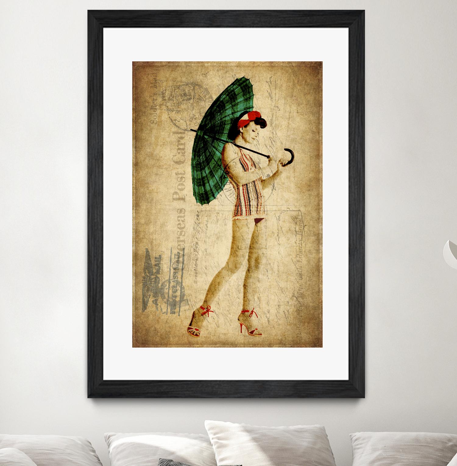 Pinup Girl in the Shade by GI ArtLab on GIANT ART - green vintage