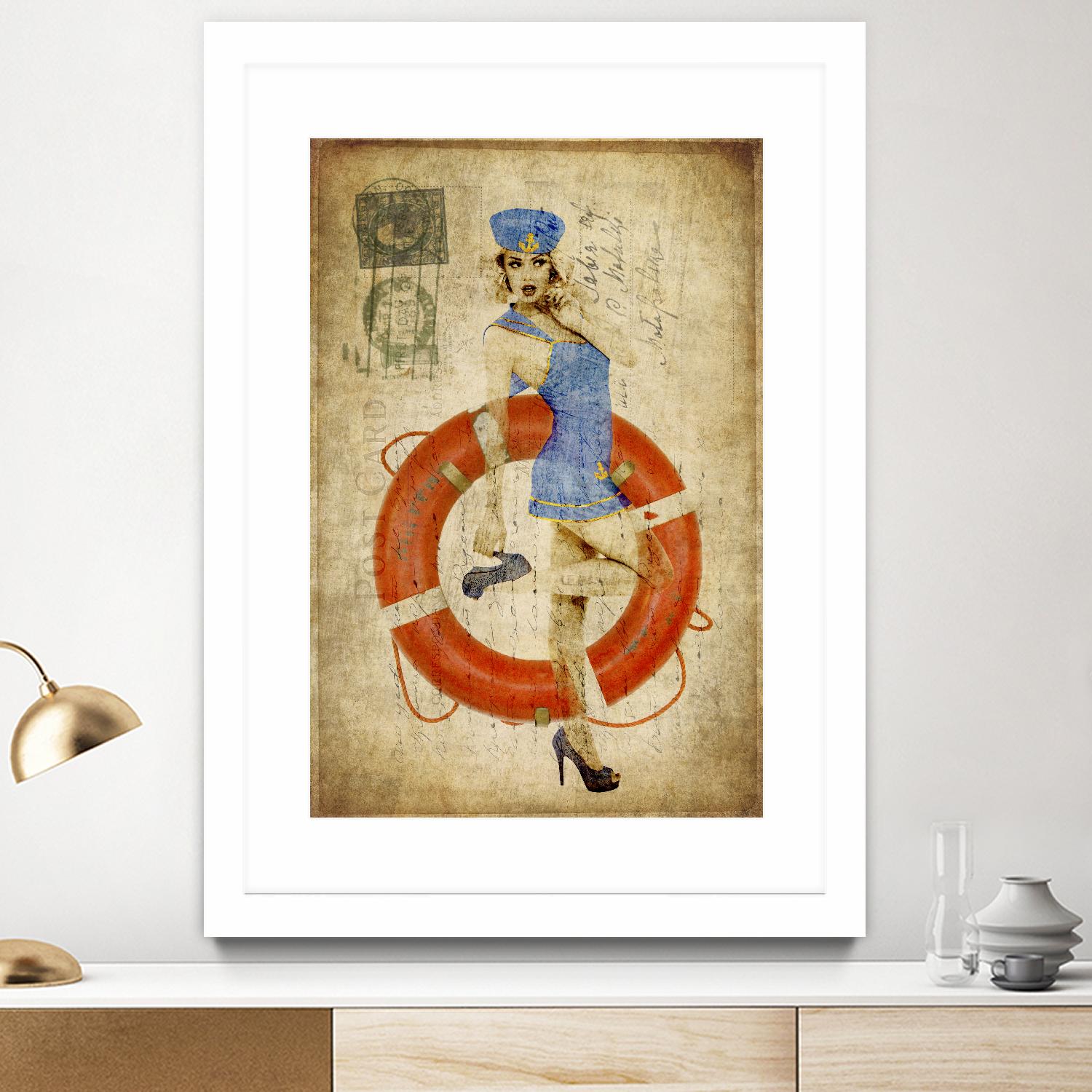 Pinup Girl Sailing by GI ArtLab on GIANT ART - red vintage