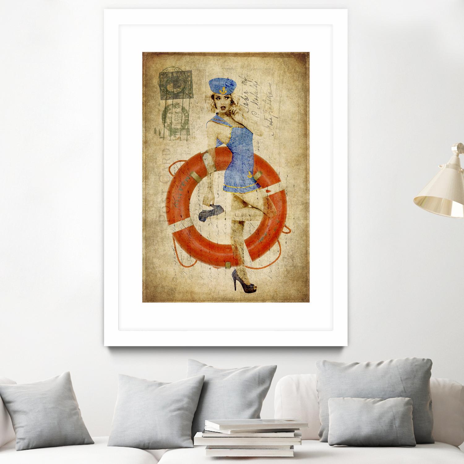 Pinup Girl Sailing by GI ArtLab on GIANT ART - red vintage