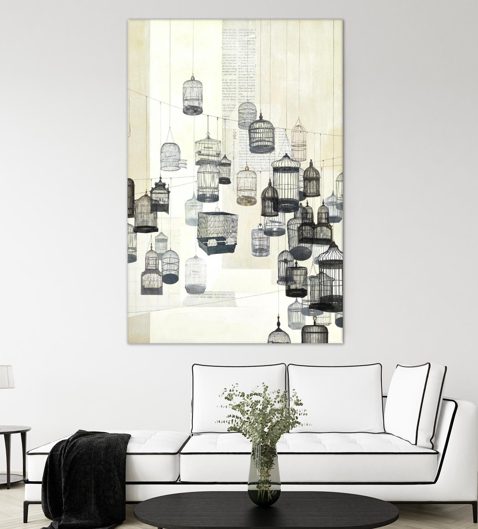 Birdcages 1 by NM Studio on GIANT ART - beige contemporary bird