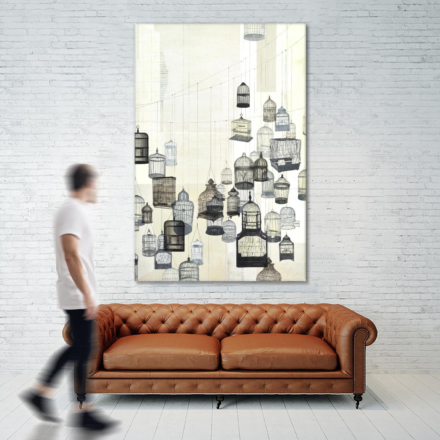 Birdcages 2 by NM Studio on GIANT ART - beige contemporary bird