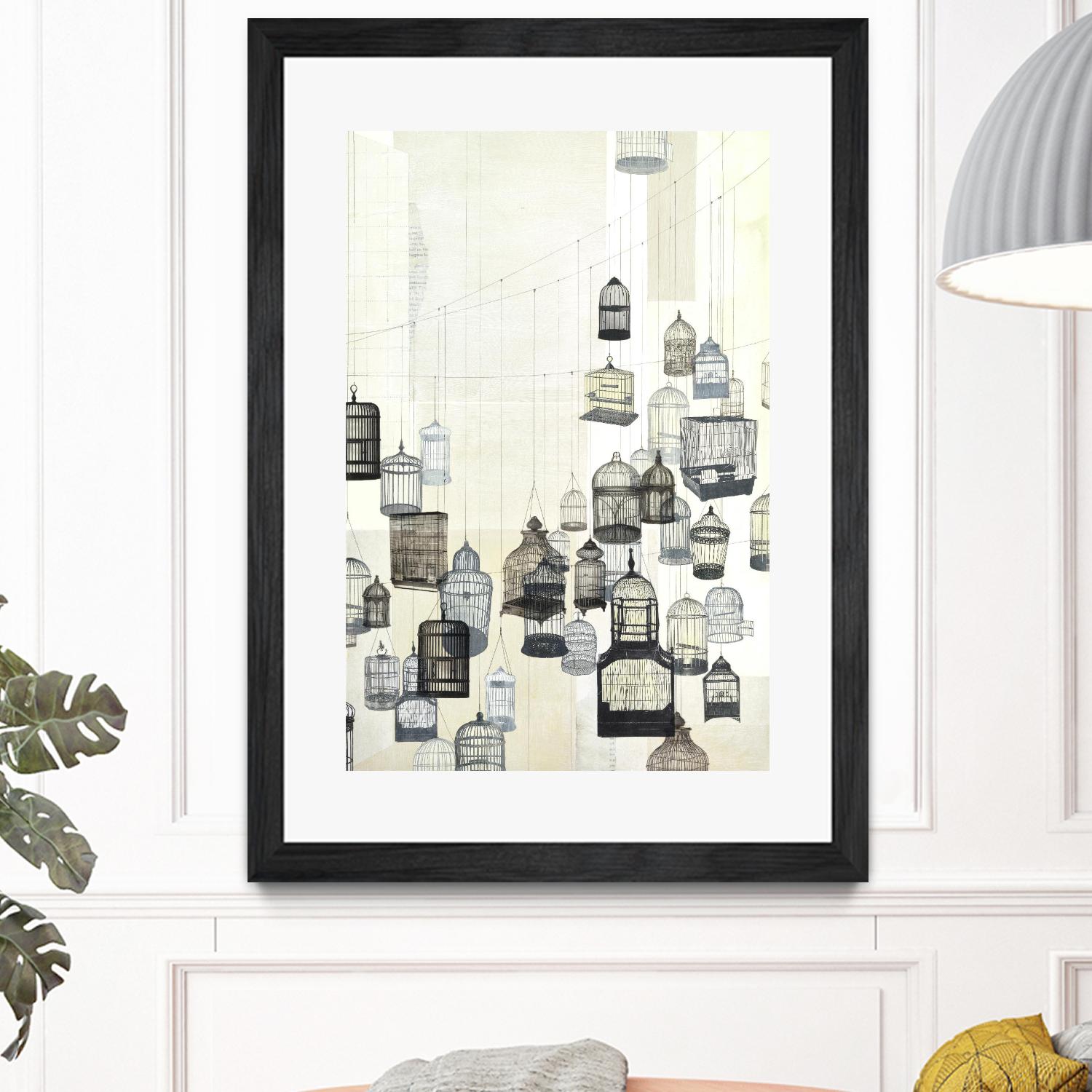 Birdcages 2 by NM Studio on GIANT ART - beige vintage bird