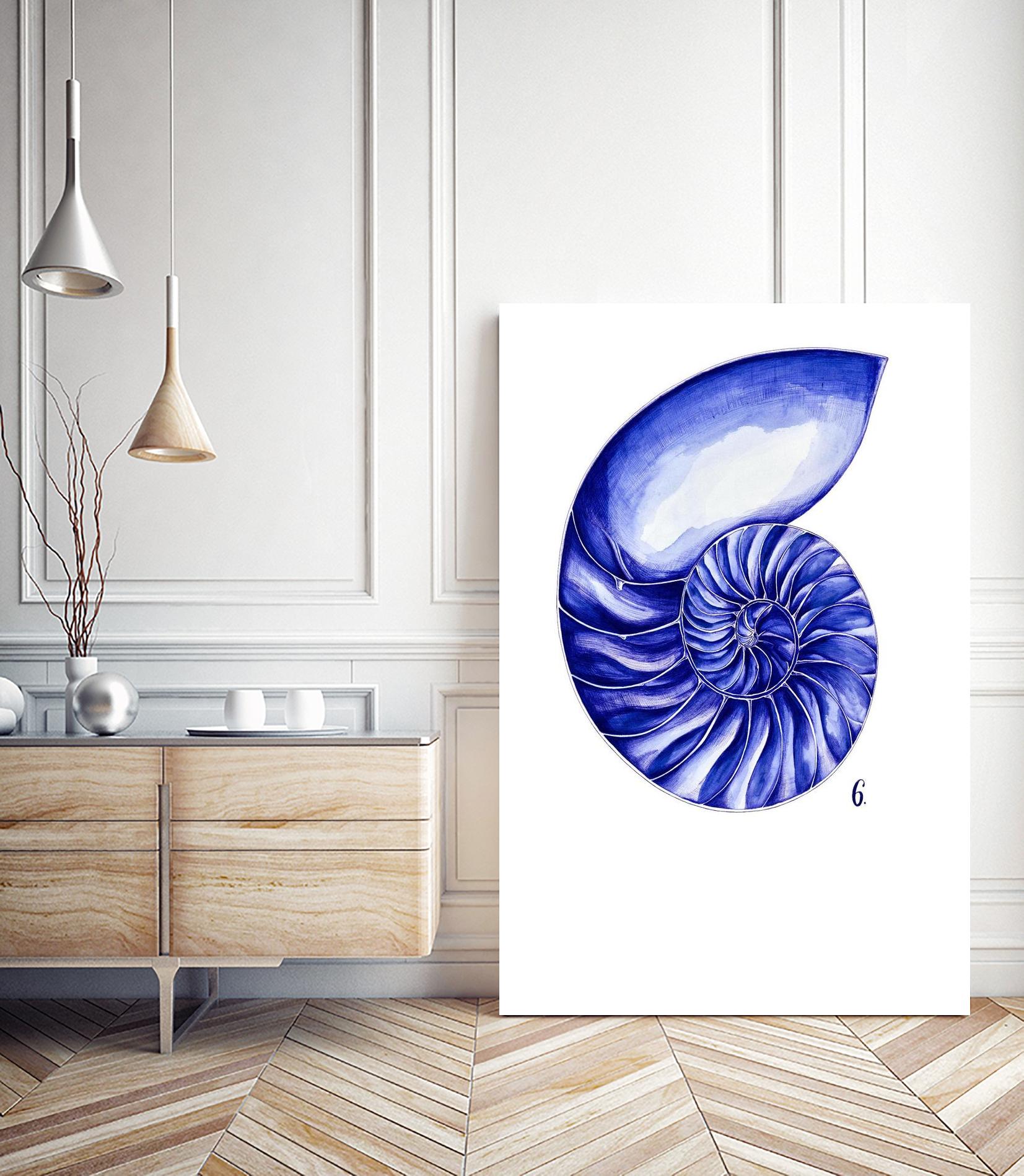 Sea Life in Pen 6 by Millie Brooks on GIANT ART - blue botanical