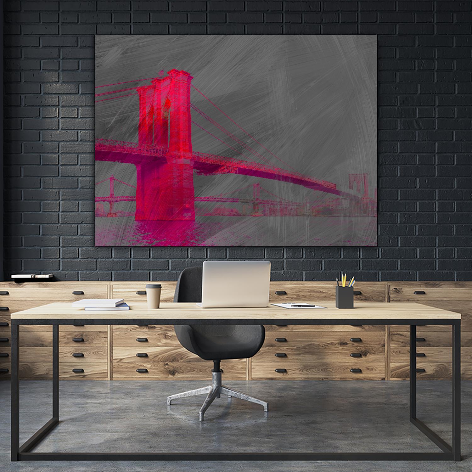 Brooklyn Bridge by THE Studio on GIANT ART - pink city scene