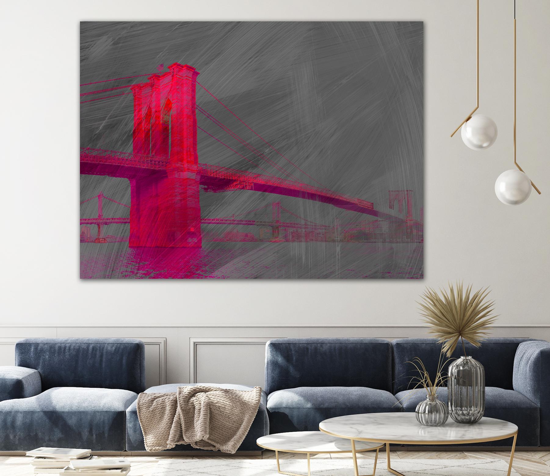 Brooklyn Bridge by THE Studio on GIANT ART - pink city scene