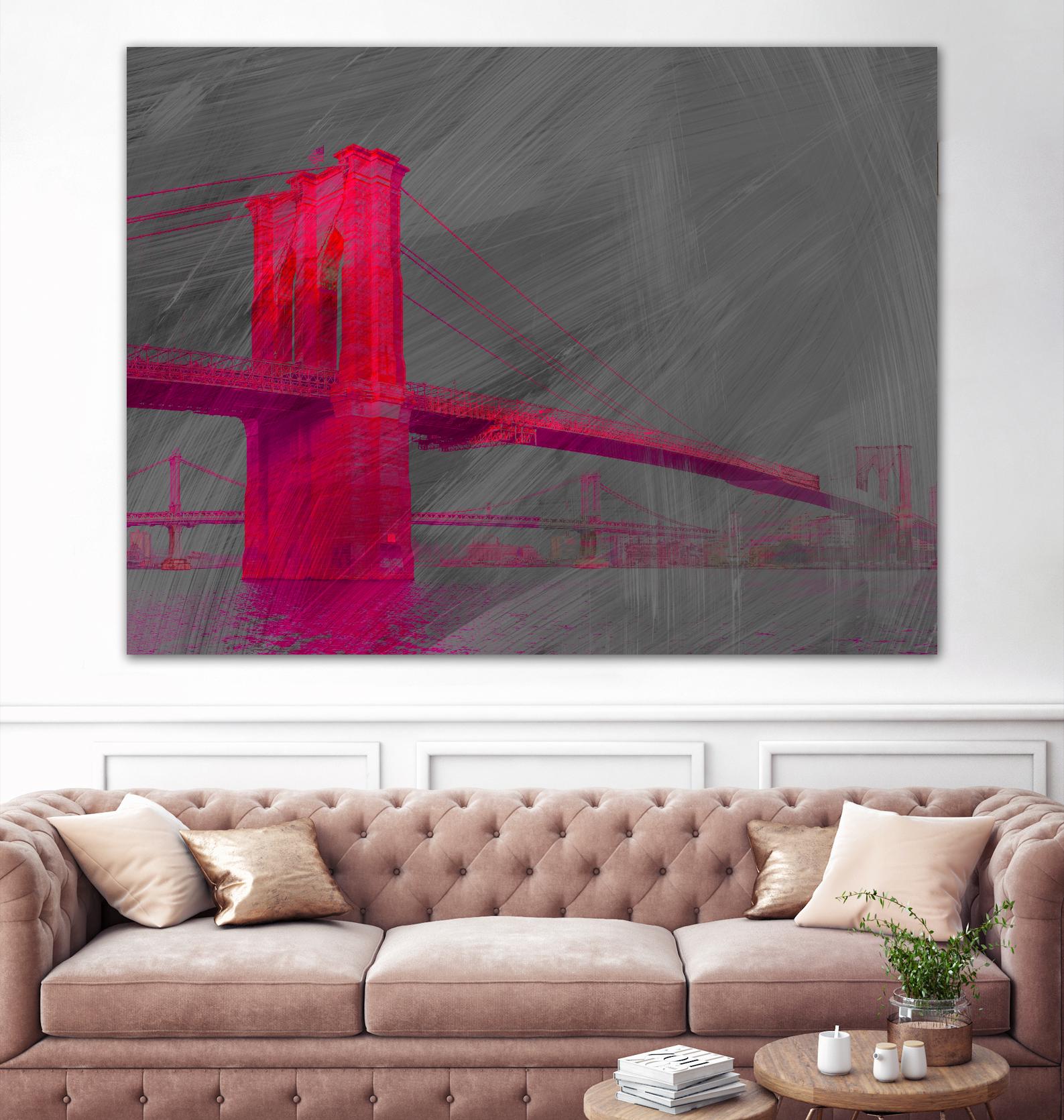 Brooklyn Bridge by THE Studio on GIANT ART - pink city scene