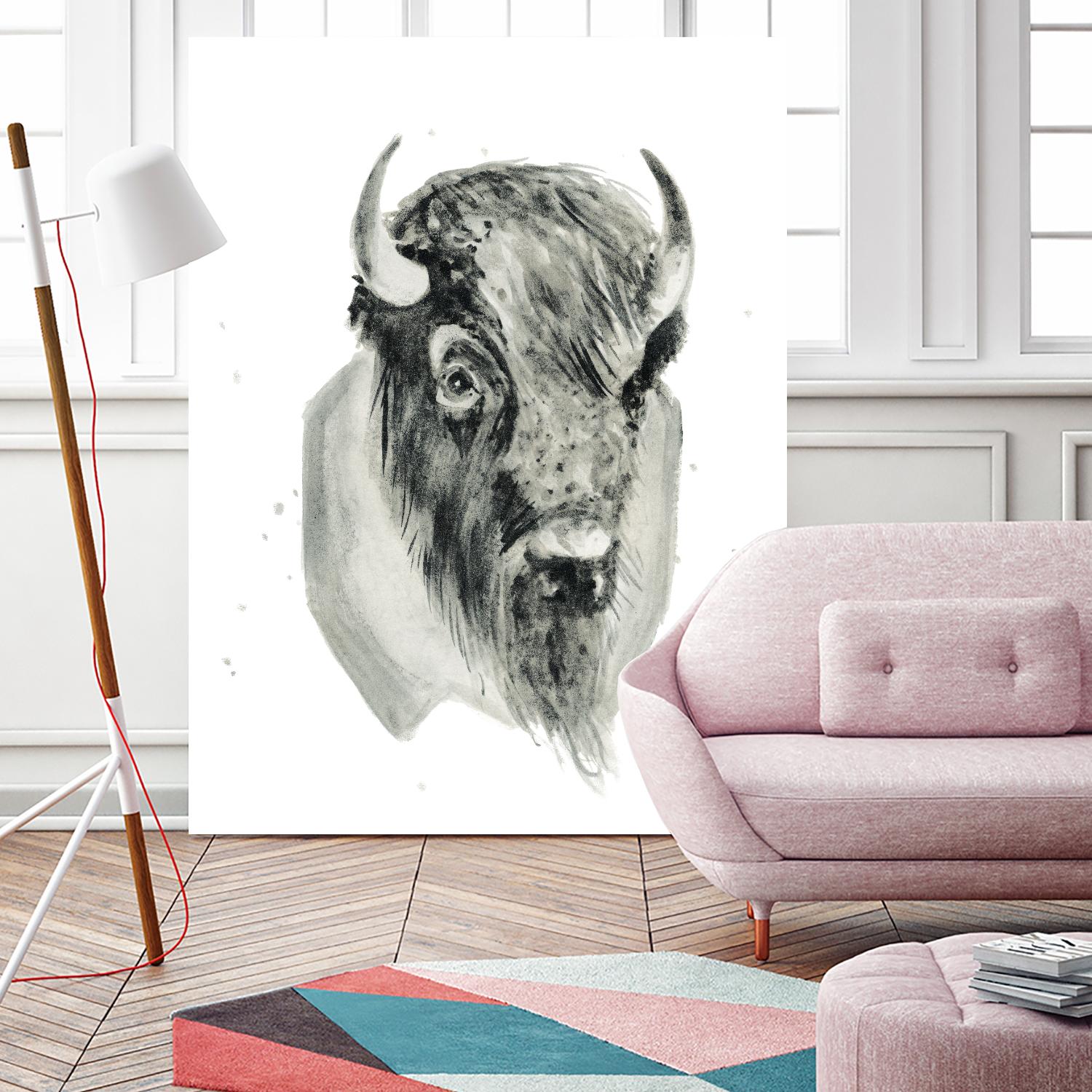 Bison Bust by Brenna Harvey on GIANT ART - blue vintage
