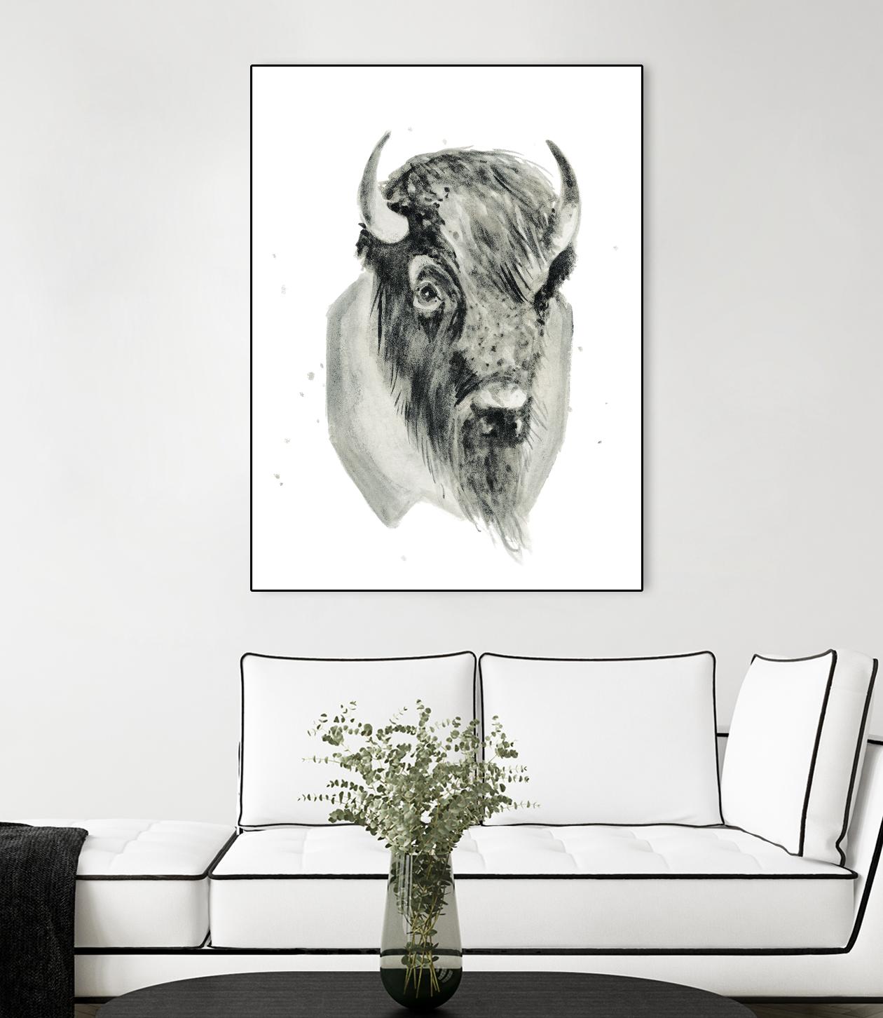 Bison Bust by Brenna Harvey on GIANT ART - blue vintage