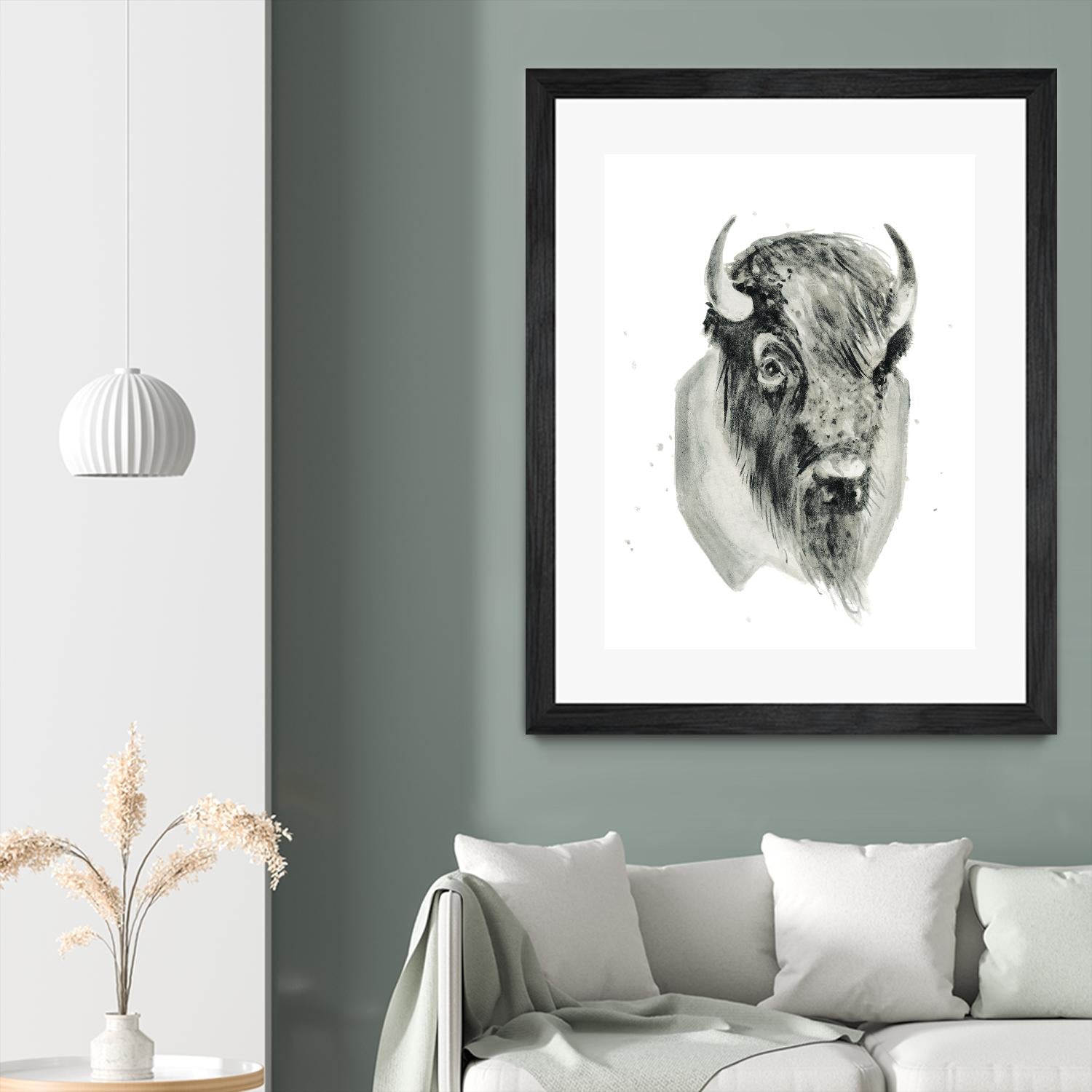 Bison Bust by Brenna Harvey on GIANT ART - white vintage bison