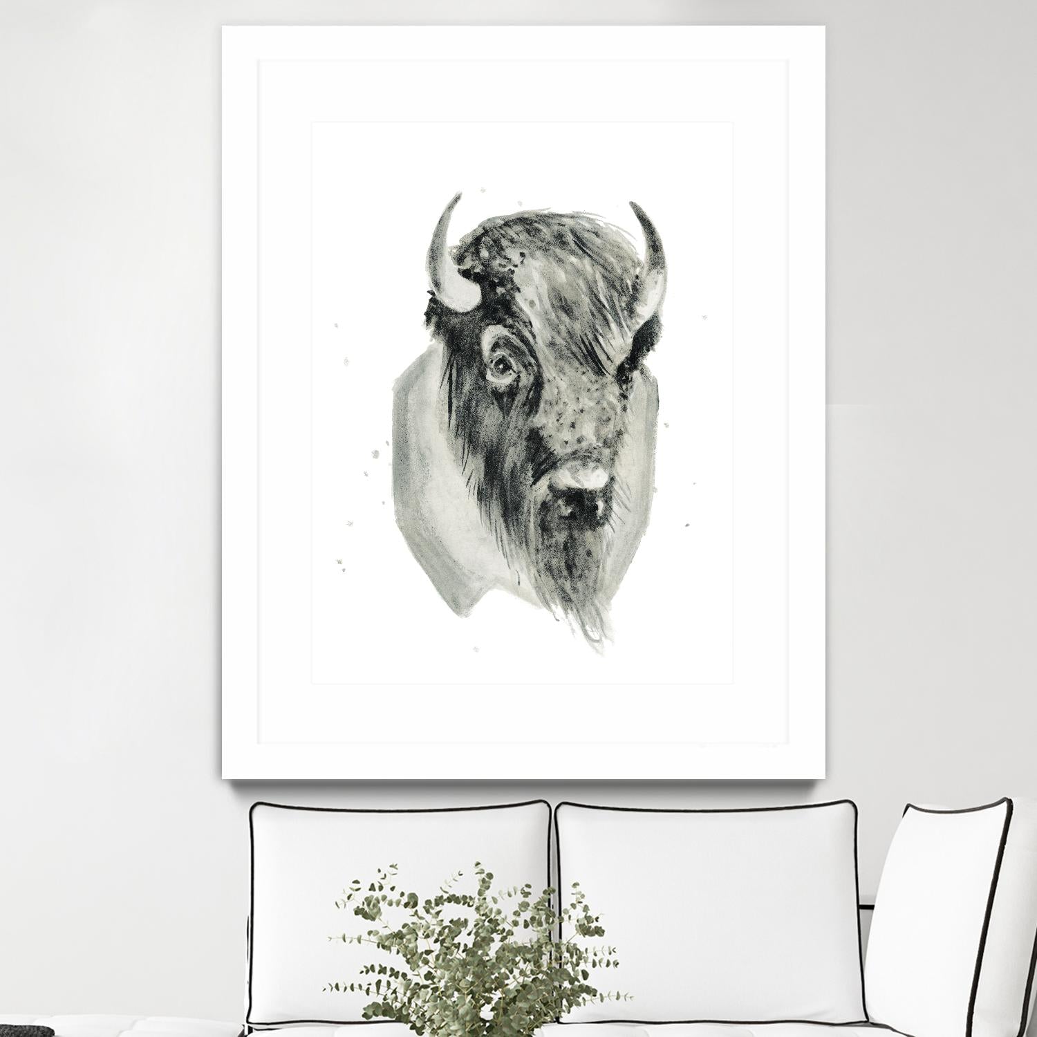 Bison Bust by Brenna Harvey on GIANT ART - white vintage bison