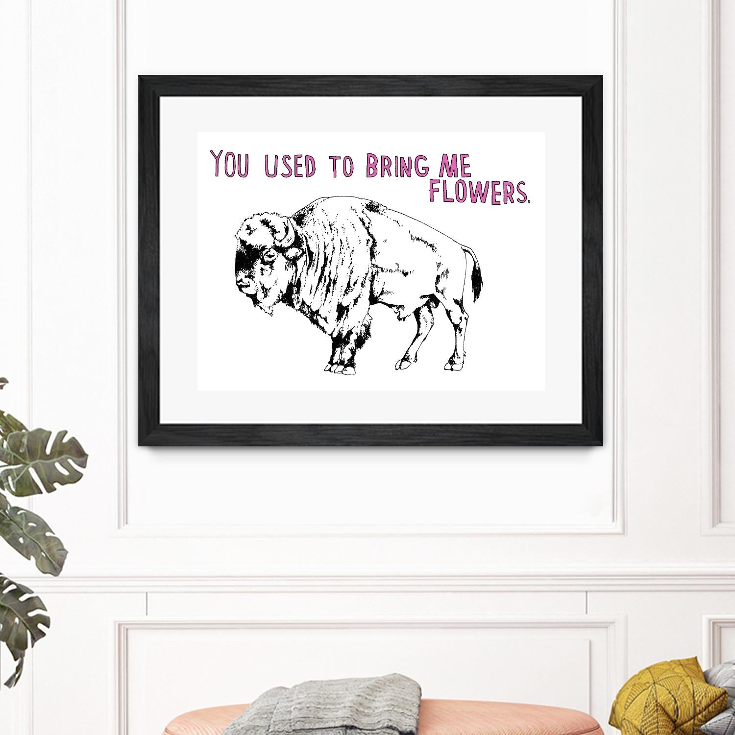 Bison by Natasha Marie on GIANT ART - pink black & white beef
