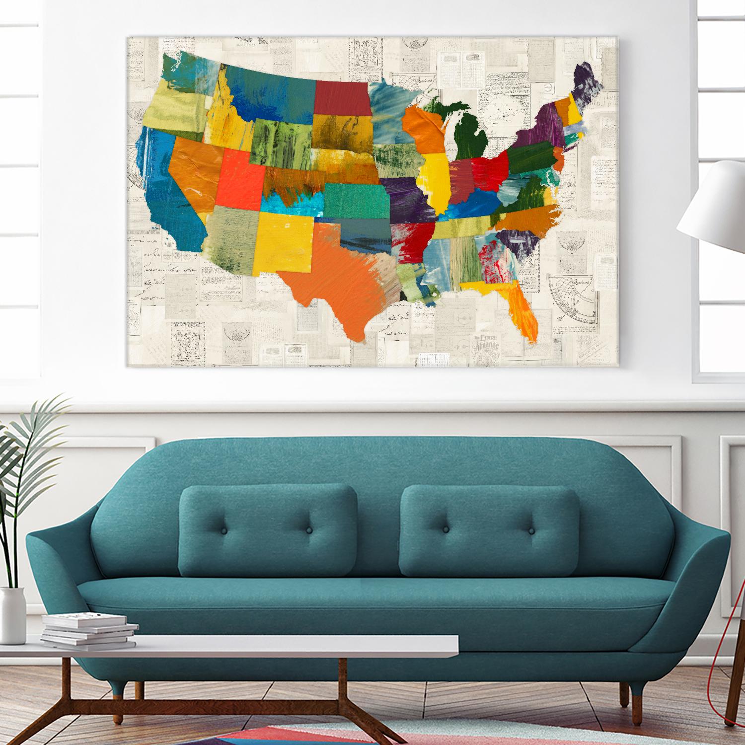 Collaged US Map by THE Studio on GIANT ART - green maps