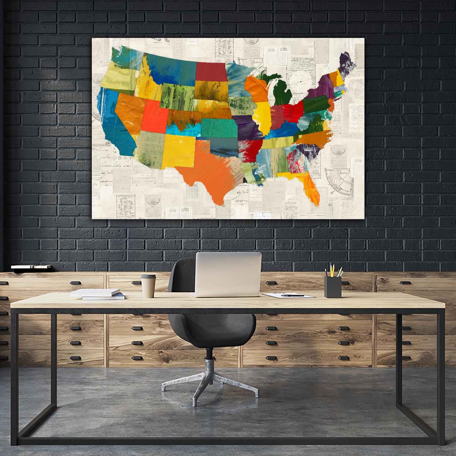 Collaged US Map by THE Studio on GIANT ART - green maps