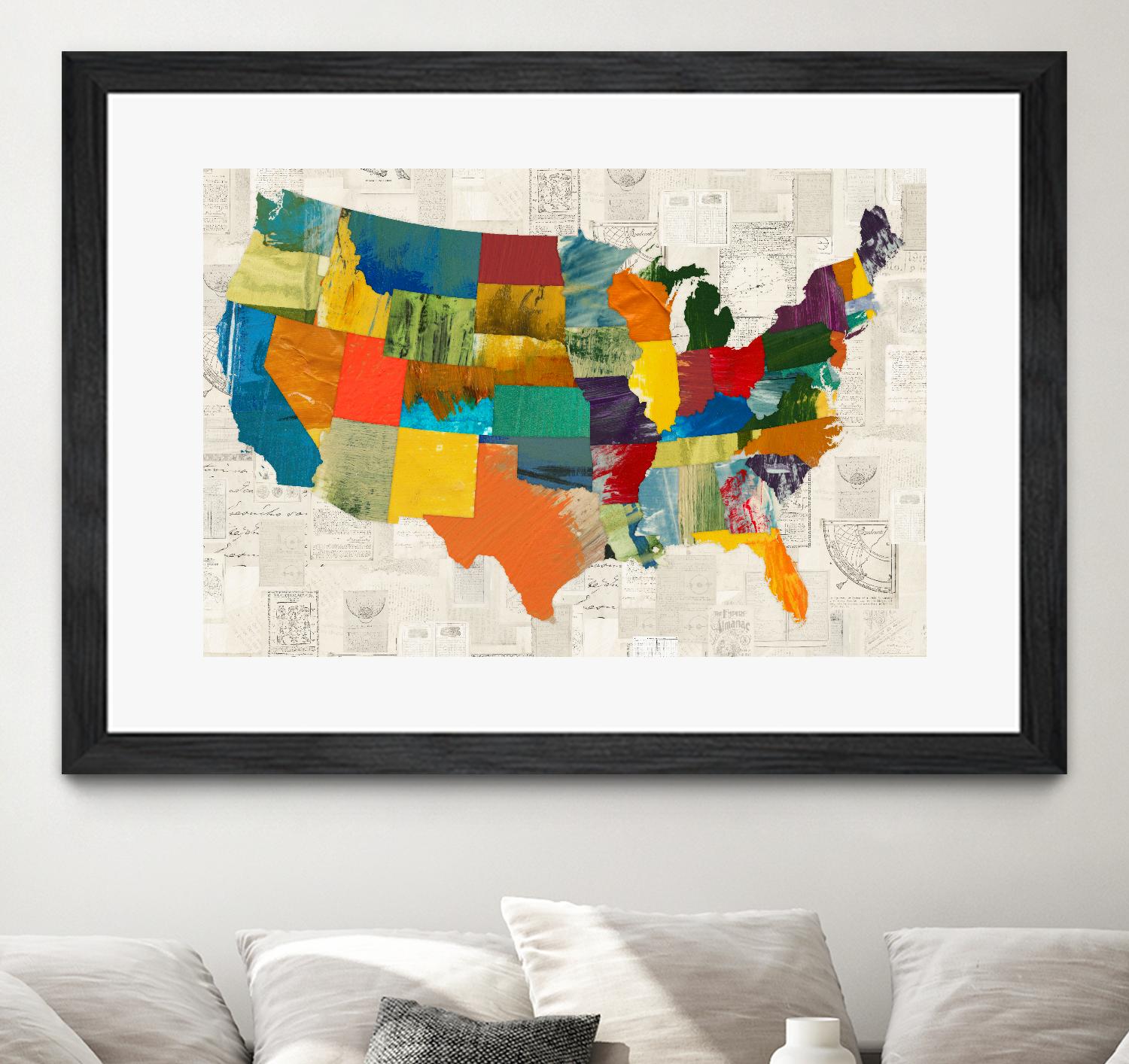 Collaged US Map by THE Studio on GIANT ART - beige illustration us map