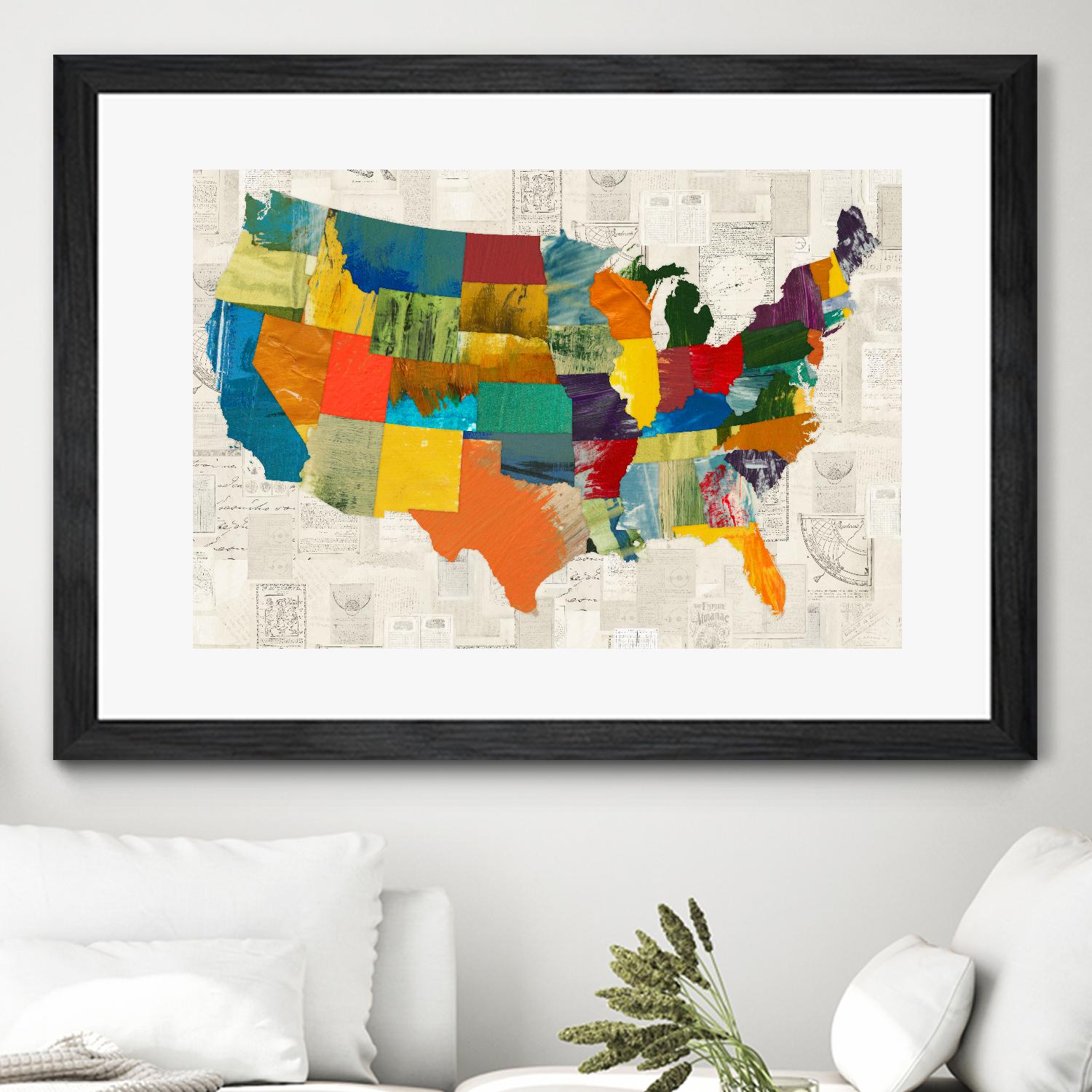 Collaged US Map by THE Studio on GIANT ART - beige illustration us map