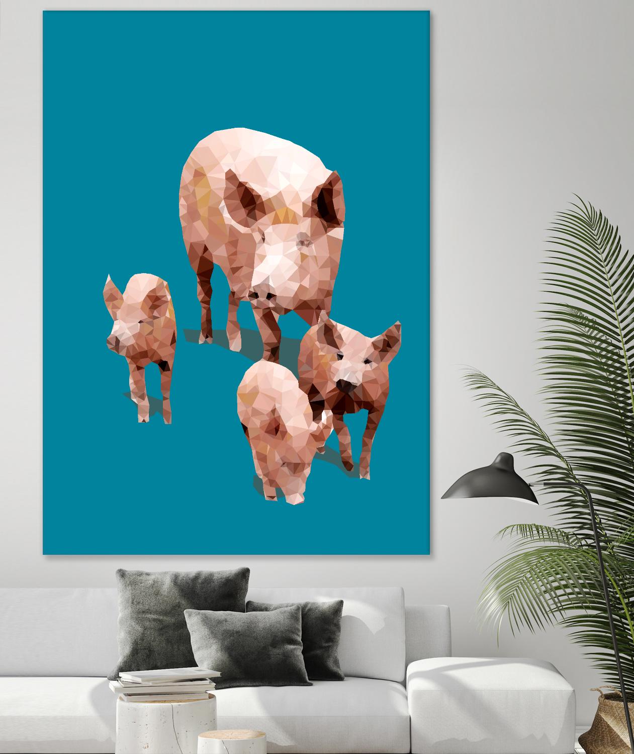 Fractal Pigs by THE Studio on GIANT ART - beige contemporary