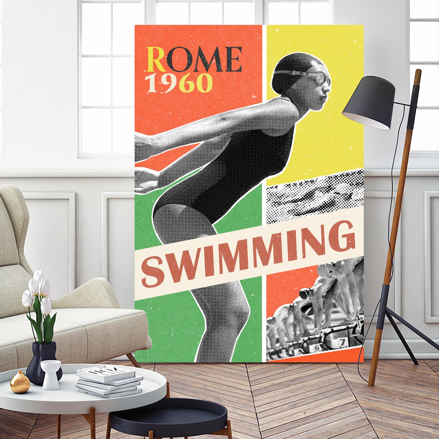 Rome Swimming 1960 by THE Studio on GIANT ART - red vintage