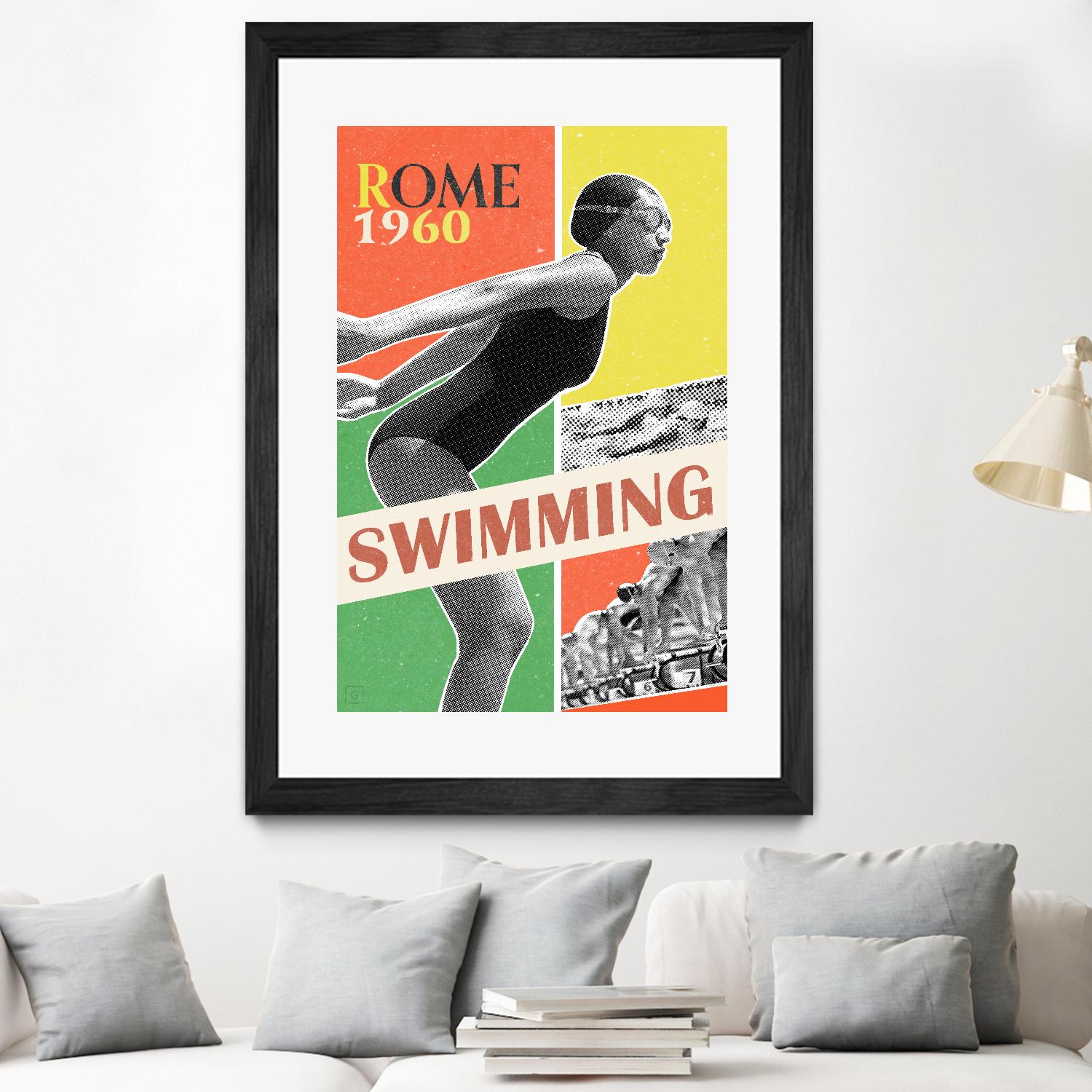 Rome Swimming 1960 by THE Studio on GIANT ART - red vintage
