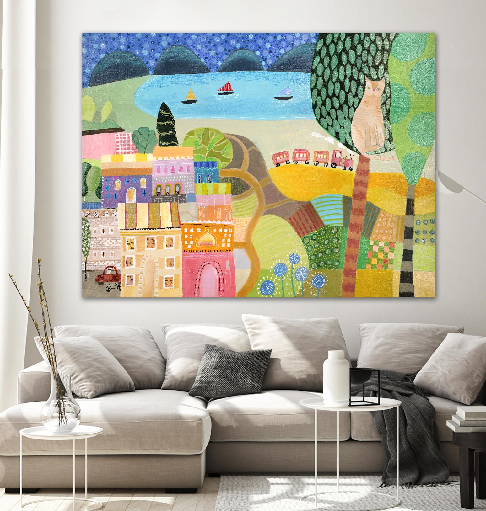 Village with Train by Nathaniel Mather on GIANT ART - green contemporary