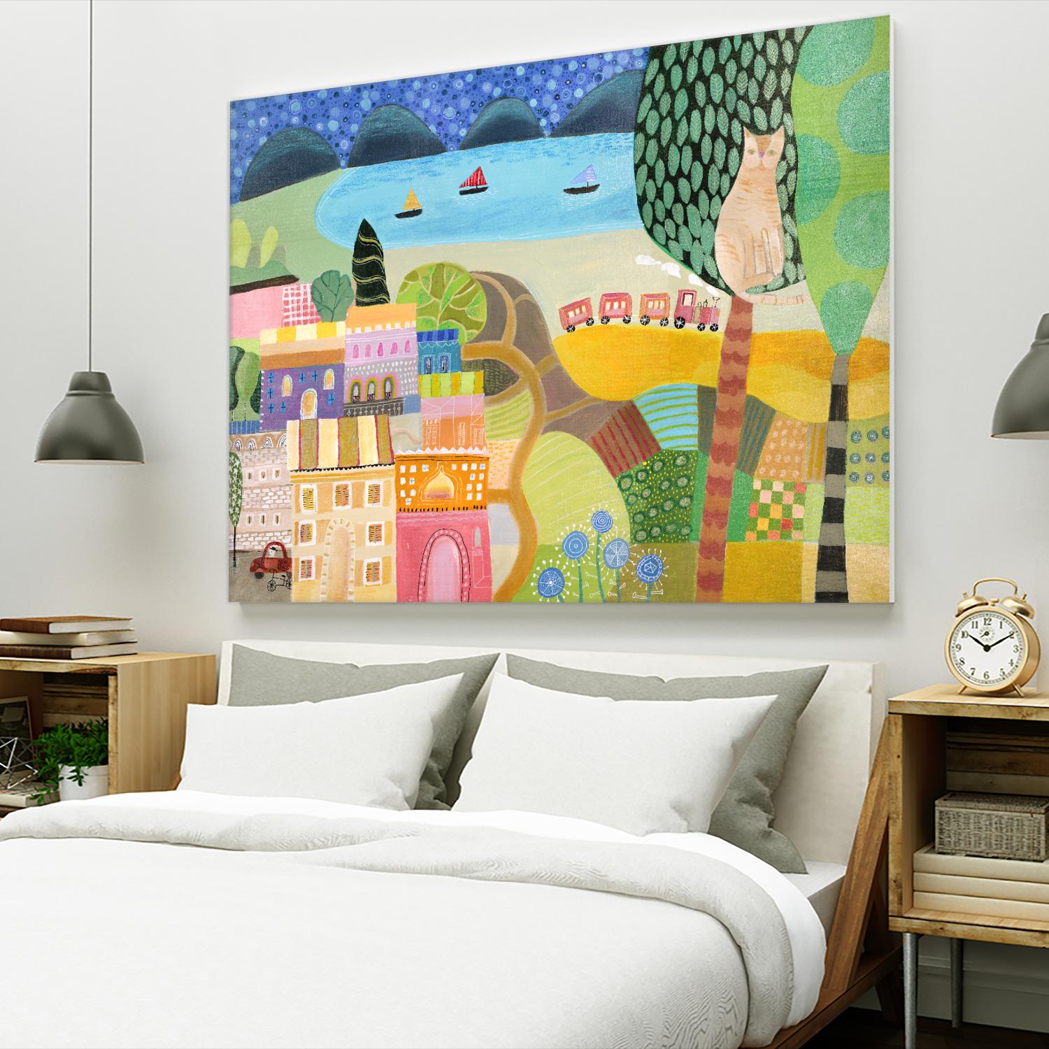 Village with Train by Nathaniel Mather on GIANT ART - green contemporary