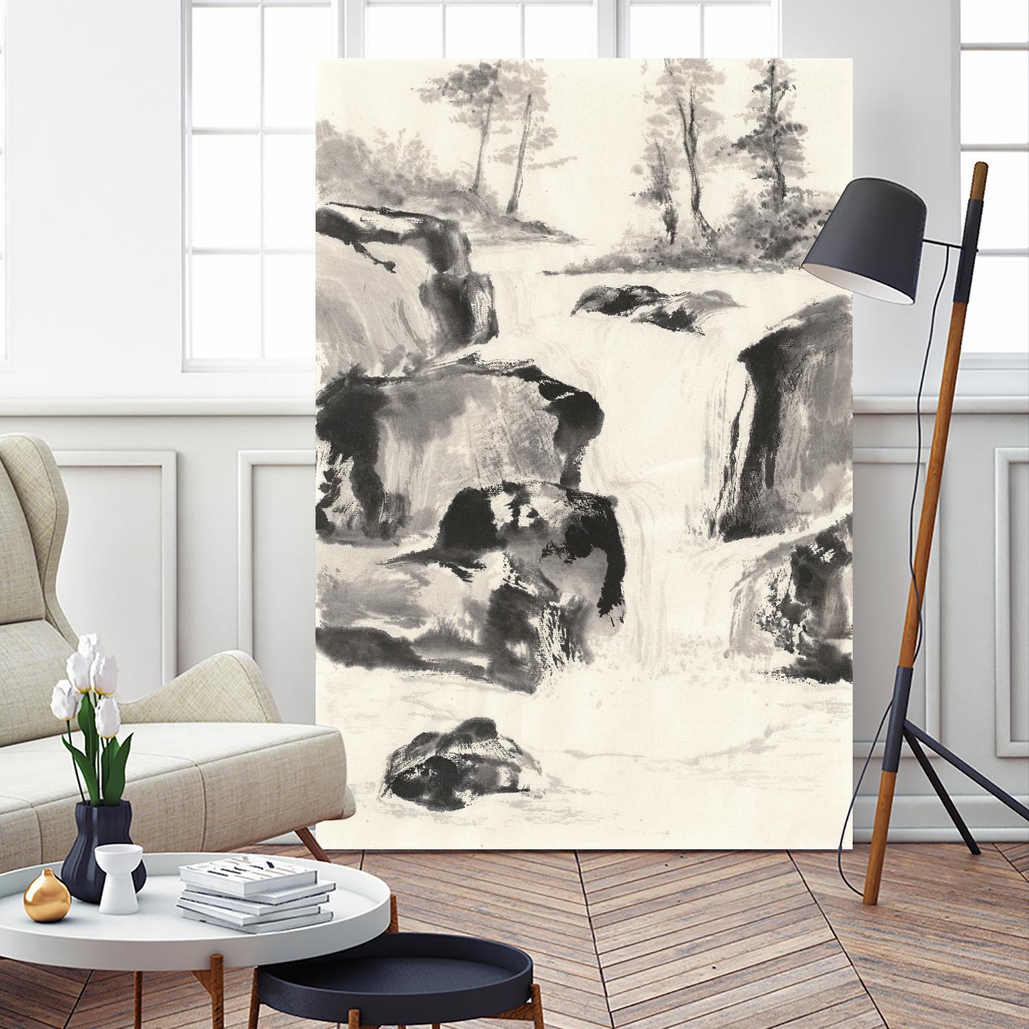 Sumi Waterfall II by Chris Paschke on GIANT ART - grey landscape