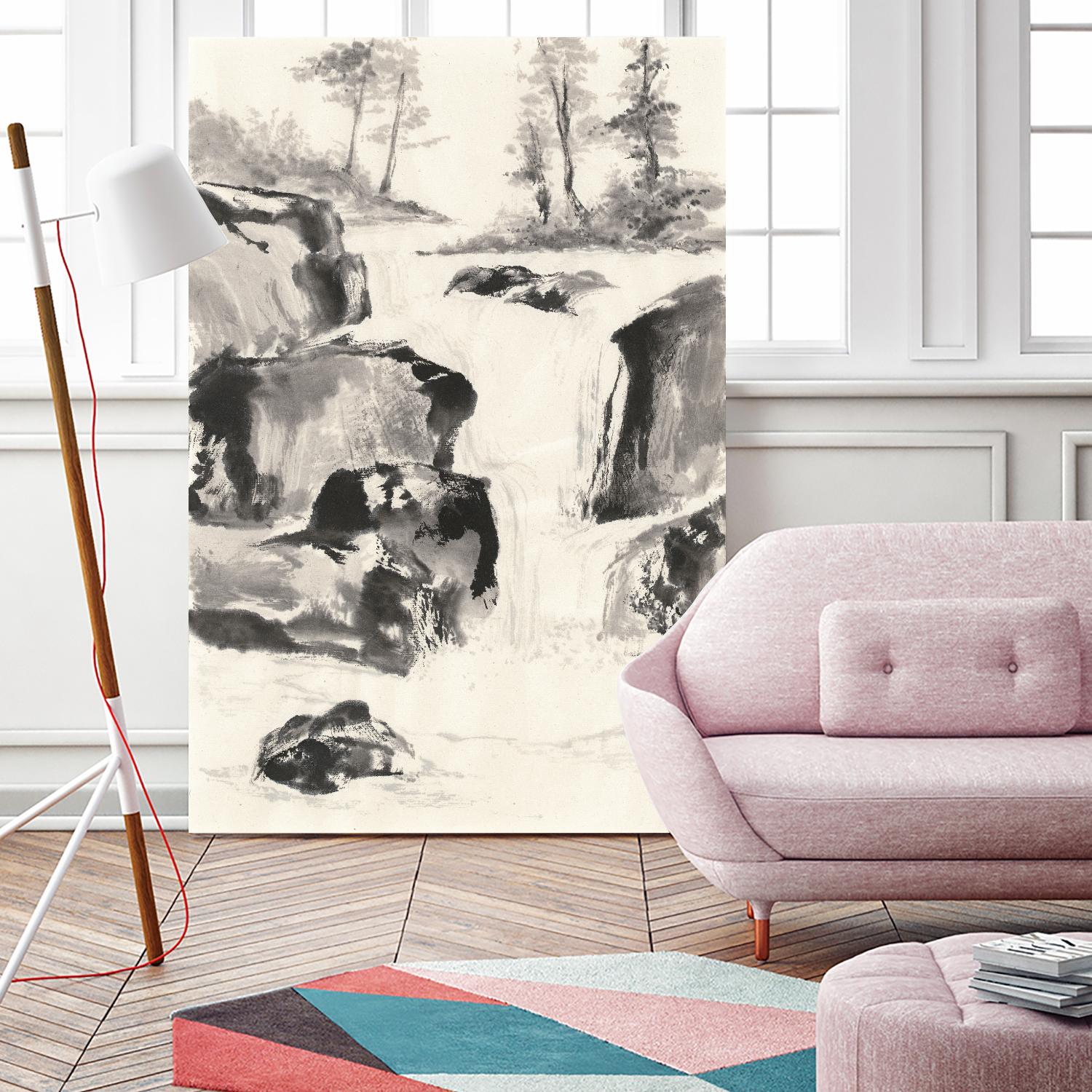 Sumi Waterfall II by Chris Paschke on GIANT ART - grey landscape