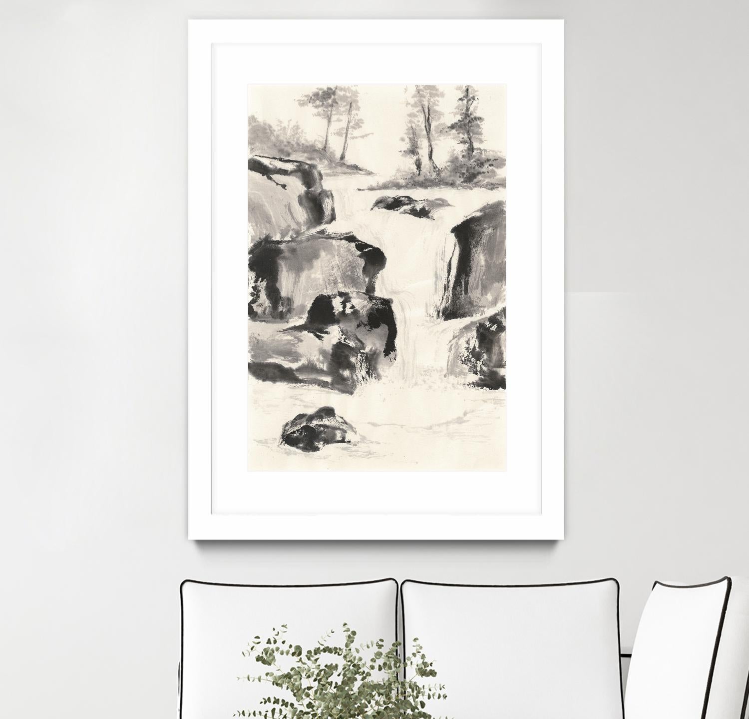 Sumi Waterfall II by Chris Paschke on GIANT ART - grey landscape