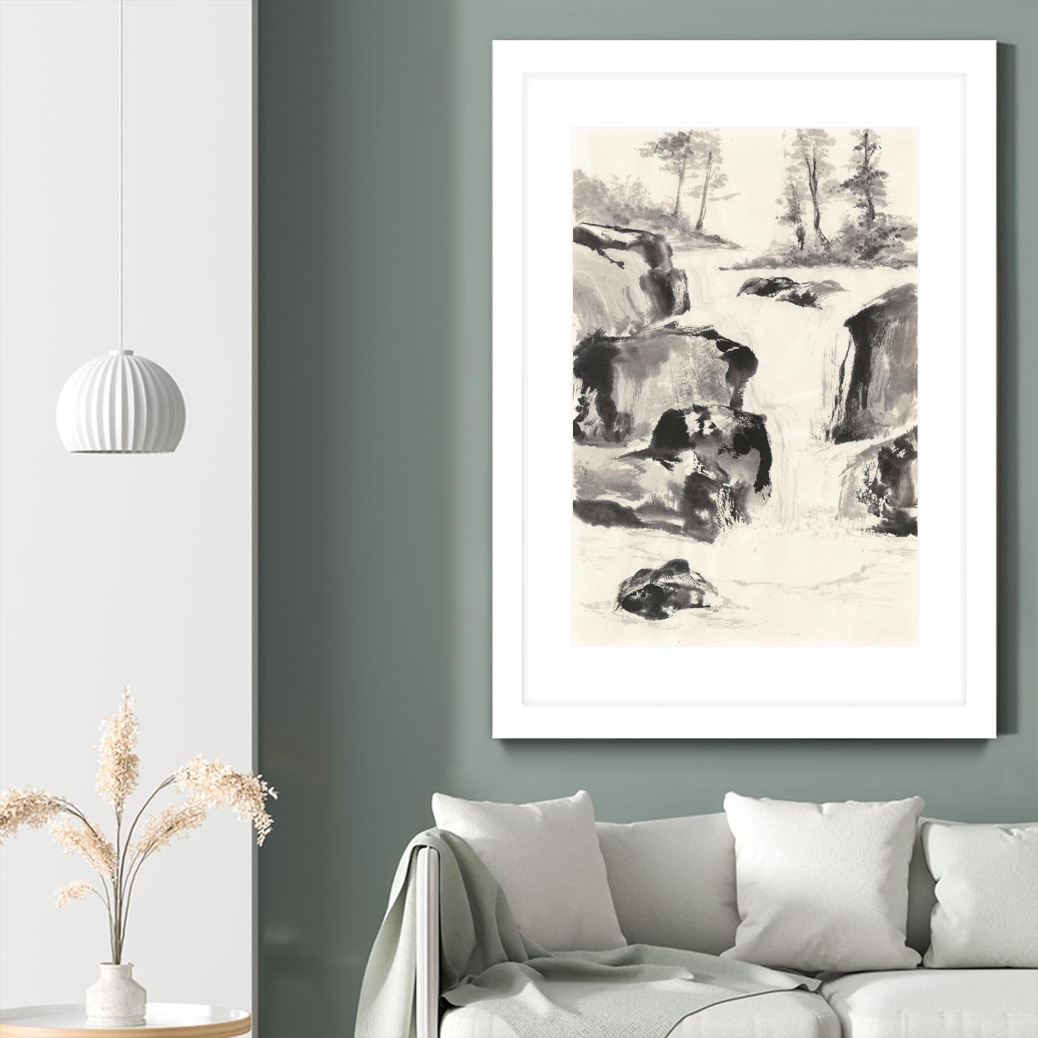 Sumi Waterfall II by Chris Paschke on GIANT ART - grey landscape